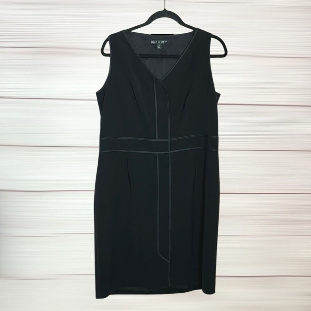 LAFAYETTE 148 Black Sheath Dress Sleeveless Front Zip Closure Size 16 - Picture 8 of 13